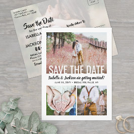 Carte Postale Faire-part Typographie moderne Quatre mariage photo Sauvez la
