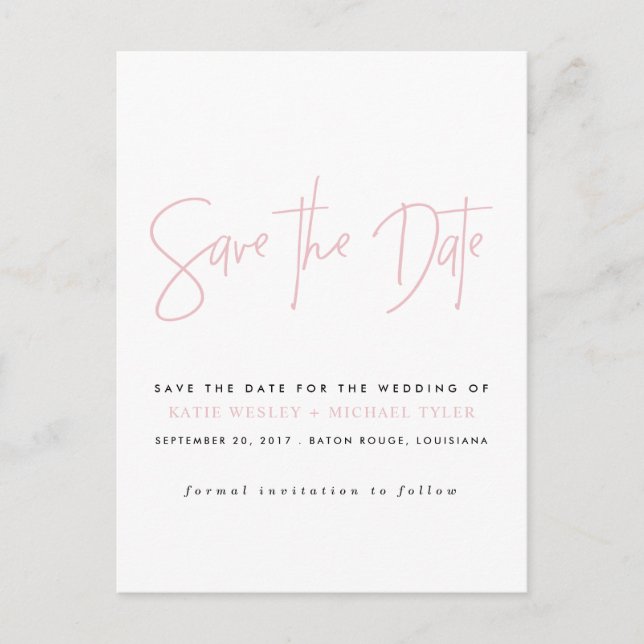 Carte Postale Faire-part Typographie Rose Rouge Enregistrer la Date (Devant)