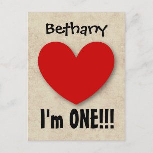 Carte Postale Faire-part Un an 1er anniversaire Big Red Heart A07E