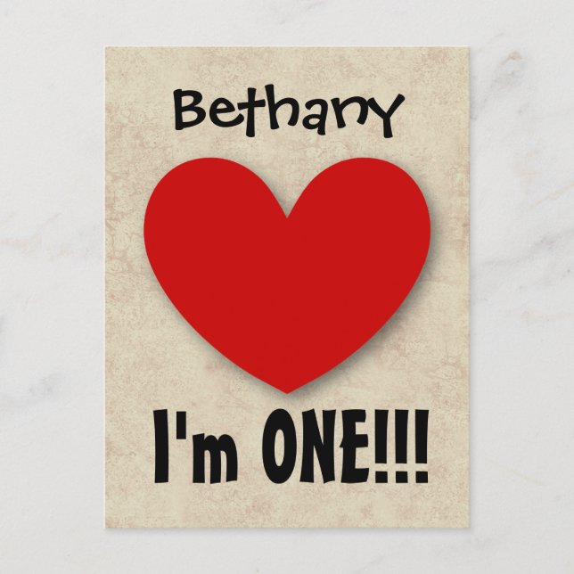 Carte Postale Faire-part Un an 1er anniversaire Big Red Heart A07E (Devant)