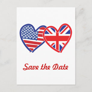 Carte Postale Faire-part Union Jack/USA Enregistrer la date