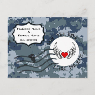 Carte Postale Faire-part USN Marine Sauvegarder la Date et Cœur