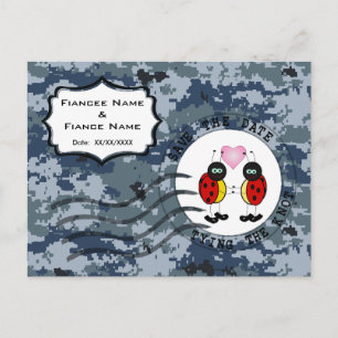 Carte Postale Faire-part USN Navy Date à retenir & coccinelles