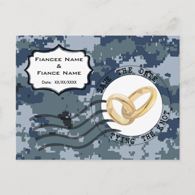 Carte Postale Faire-part USN Navy Enregistrer la date & Anneaux (Devant)