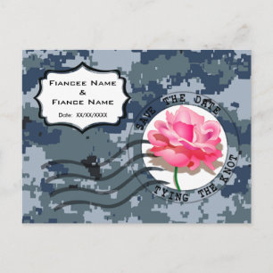 Carte Postale Faire-part USN Navy Save the Date & Rose