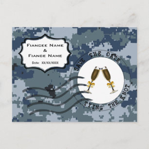 Carte Postale Faire-part USN Navy Save the Date & Verres à Champagne