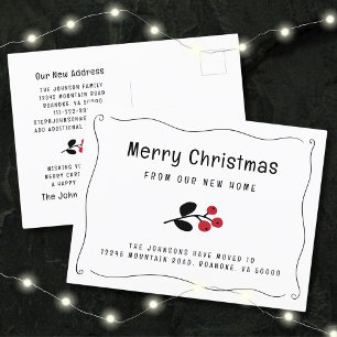 Carte Postale Faire-part Vague Bordure Rouge Berries Holiday Moving