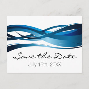 Carte Postale Faire-part Vagues Bleues Mariage Moderne Enregistrer la Date