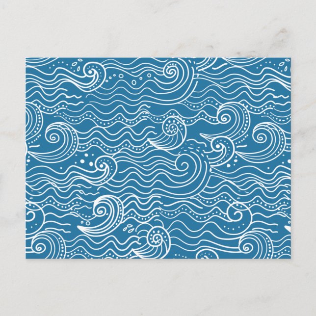 Carte Postale Faire-part Vagues océaniques bleues et blanches (Devant)