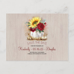 Carte Postale Faire-part Vase de tournesols citrouille blanche pour save th