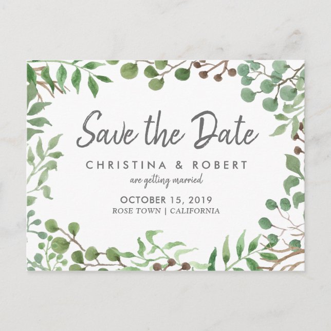 Carte Postale Faire-part Végétal Botanique | Feuille | Save The Date (Devant)