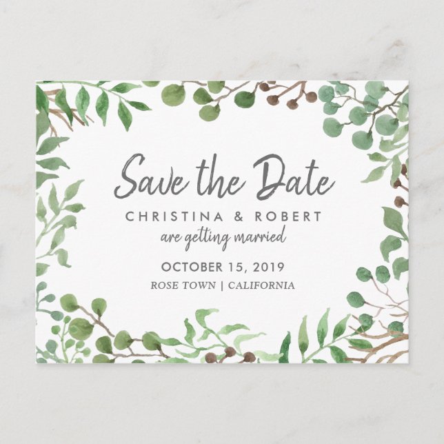 Carte Postale Faire-part Végétal Botanique | Feuille | Save The Date (Devant)