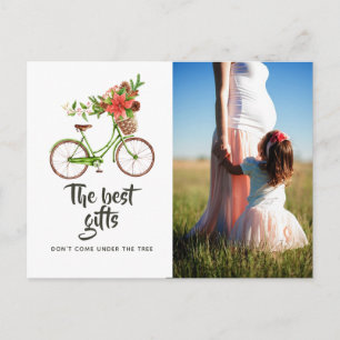 Carte Postale Faire-part Vélo Floral Aquarelle Noël Bébé en Route