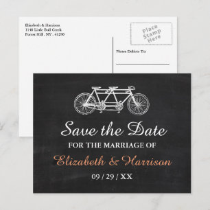 Carte Postale Faire-part Vélo Tandem Sur Chalkboard Mariage Enregistrer La