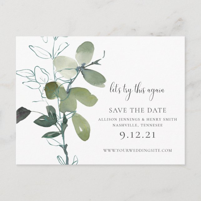 Carte Postale Faire-part Verdure Changer la date Mariage Eucalyptus (Devant)
