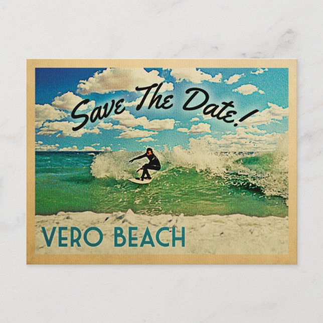 Carte Postale Faire-part Vero Beach Sauver La Date Floride Surf (Devant)
