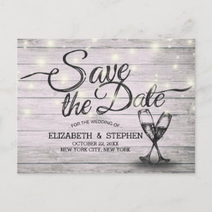 Carte Postale Faire-part Verres à champagne en bois de mariage Enregistrer 