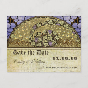 Carte Postale Faire-part Vignoble Art nouveau Peacock Birds Enregistrer la