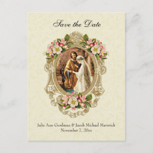 Carte Postale Faire-part Vintage dentelle Mariage catholique traditionnel