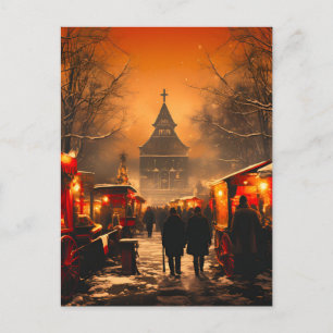 Carte Postale Faire-part Vintage hiver Snowy Marché de Noël