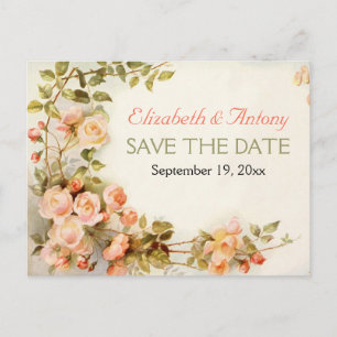 Carte Postale Faire-part Vintage mariage rose romantique Enregistrer la dat