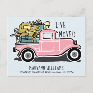 Carte Postale Faire-part Vintage Pink Retro Truck Moving Blue