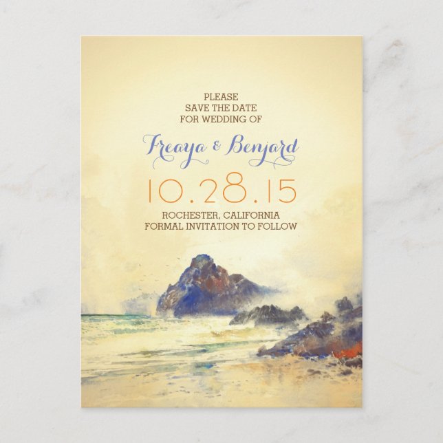 Carte Postale Faire-part vintage plage d'aquarelle enregistrer la date cart (Devant)