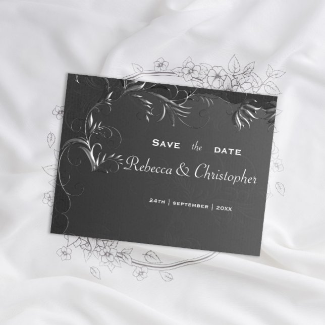 Carte Postale Faire-part Vintage Romance Dark Silver Mariage (Créateur téléchargé)