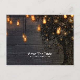 Carte Postale Faire-part Vintage String Lights & Tree Wedding Enregistrer l