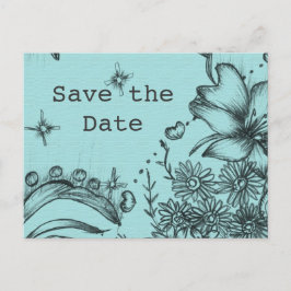 Carte Postale Faire-part Vintage style noir et bleu floral enregistrer la d