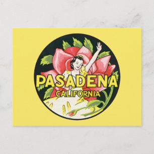 Carte Postale Faire-part Vintage voyage, Pasadena California, Lady et Rose