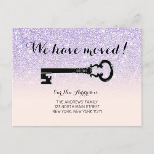 Carte Postale Faire-part Violet Rose Faux Pailleté Ombré Clé Mobile