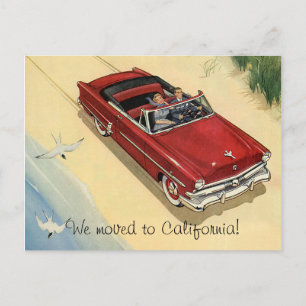 Carte Postale Faire-part Voiture convertible rouge Vintage, changement d'ad