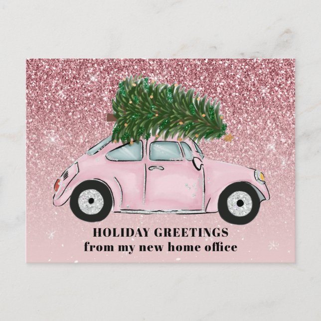Carte Postale Faire-part Voiture rose Arbre de Noël Parties scintillant Nou (Devant)