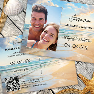 Carte Postale Faire-part Watercolor Beach Photo QR Enregistrer la date Cart
