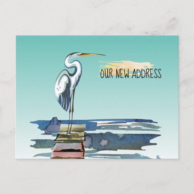 Carte Postale Faire-part Waterfront Dock Great Blue Heron Aqua Nouvelle adr (Devant)