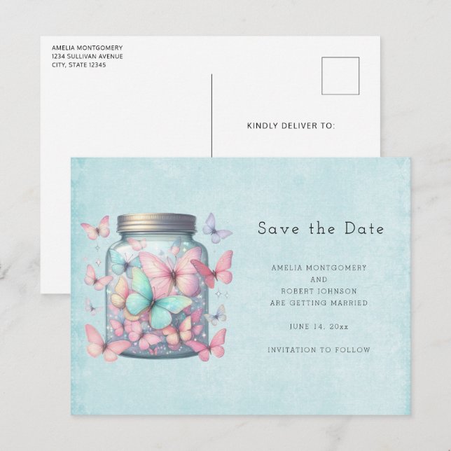 Carte Postale Faire-part Whimsical Butterflies in a Jar (Devant / Derrière)