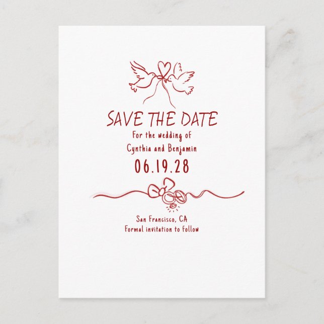 Carte Postale Faire-part Whimsical Funky Hand Drawn Save The Date (Devant)