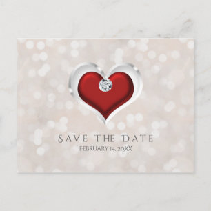 Carte Postale Faire-part White Bokeh & Red Valentine Heart Enregistrer la d