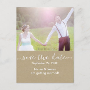 Carte Postale Faire-part White ENREGISTRER LA DATE Rustic Photo Mariage Car