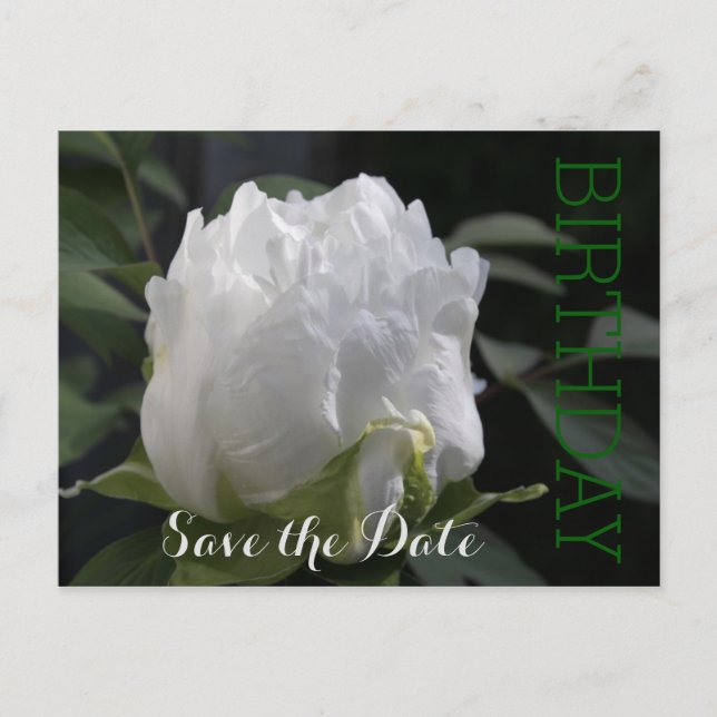 Carte Postale Faire-part White Peony 30th Birthday Enregistrer la date Cart (Devant)