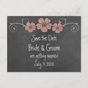 Carte Postale Faire-part Wild Peach Roses Chalkboard Enregistrer la date Ca