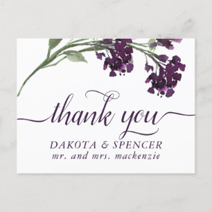 Carte Postale Faire-part Wildbloom Fleurs Bohémiens Violet Foncé Merci
