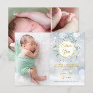 Carte Postale Faire-part Winter Baby Photo Collage Floral Merci Naissance 