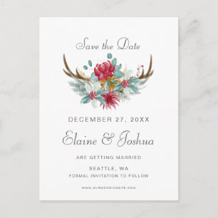 Carte Postale Faire-part Woodland Deer Floral Antler Enregistrer la date