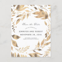 Wreath Feuille blanche et or Enregistrer la date