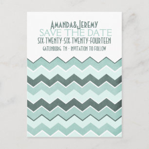 Carte Postale Faire-part Zag Zig Bleu turquoise Enregistrer La Date