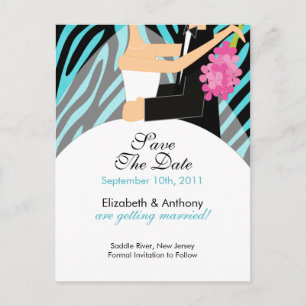 Carte Postale Faire-part Zebra Bride Groom Économisez La Date POSTCARD!