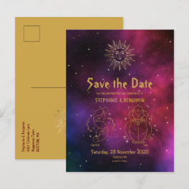 Carte Postale Faire-part Zodiac Bourgogne Gold Gemini/Leo Enregistrer la da