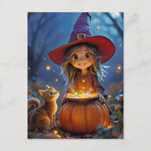 Carte Postale Faire surgir un peu de magie ! Sorcière mignonne,